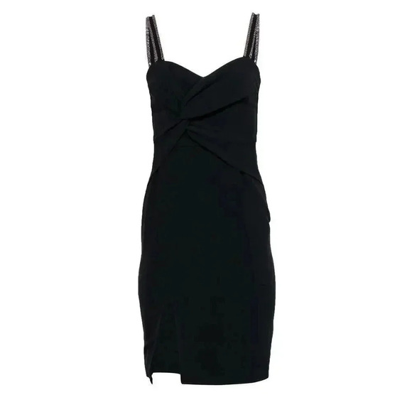Parker Black Twist Front Bodycon Dress W/ Beaded Sleeves -  threedaughtersproperties.com